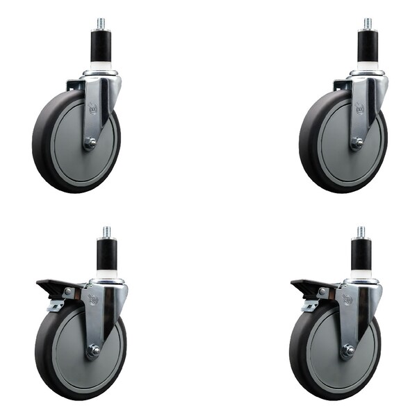 Service Caster 6'' Thermoplastic Rubber Wheel Swivel 1-3/8'' Expanding Stem Caster Set 2 Brakes, 4PK SCC-EX20S614-TPRB-2-PLB-2-138 - main